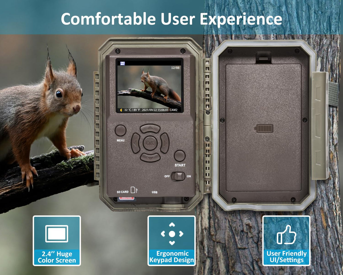 GardePro E5S Trail Camera 2 Pack, 64MP 1296p, Game Cameras with 100ft No Glow Night Vision Motion Activated Waterproof for Deer Wildlife Cam, Hunting