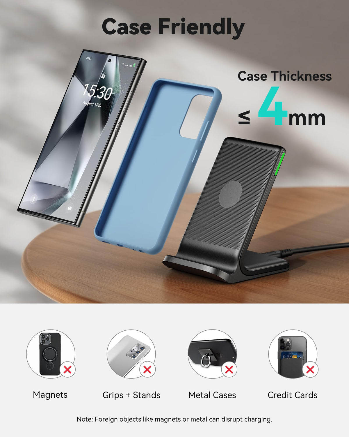 INIU Wireless Charger, 15W Fast Qi-Certified Wireless Charging Station with Sleep-Friendly Adaptive Light Compatible with iPhone 16 15 14 13 Pro XS 8 Plus Samsung Galaxy S25 S24 S23 Note 20 Google etc