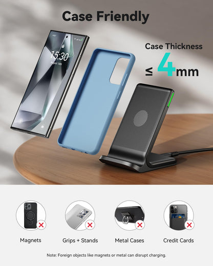 INIU Wireless Charger, 15W Fast Qi-Certified Wireless Charging Station with Sleep-Friendly Adaptive Light Compatible with iPhone 16 15 14 13 Pro XS 8 Plus Samsung Galaxy S25 S24 S23 Note 20 Google etc