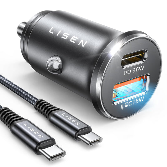 LISEN for iPhone 16 Car Charger, 54W USB C Car Charger Dual Port Fast Charging Car Charge QC3.0 PD36W Cigarette Lighter Adapter, Car Charger for iPhone 16 15 Pro Max Mini Plus, Samsung Galaxy S24 S23