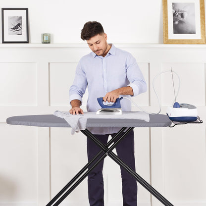 Jakeefud Deluxe Ironing Board with Heat Resistant Cover and Thicken Felt Pad, Heavy Sturdy Legs,Full Size Hanger Iron Board,Foldable (L-Grey)