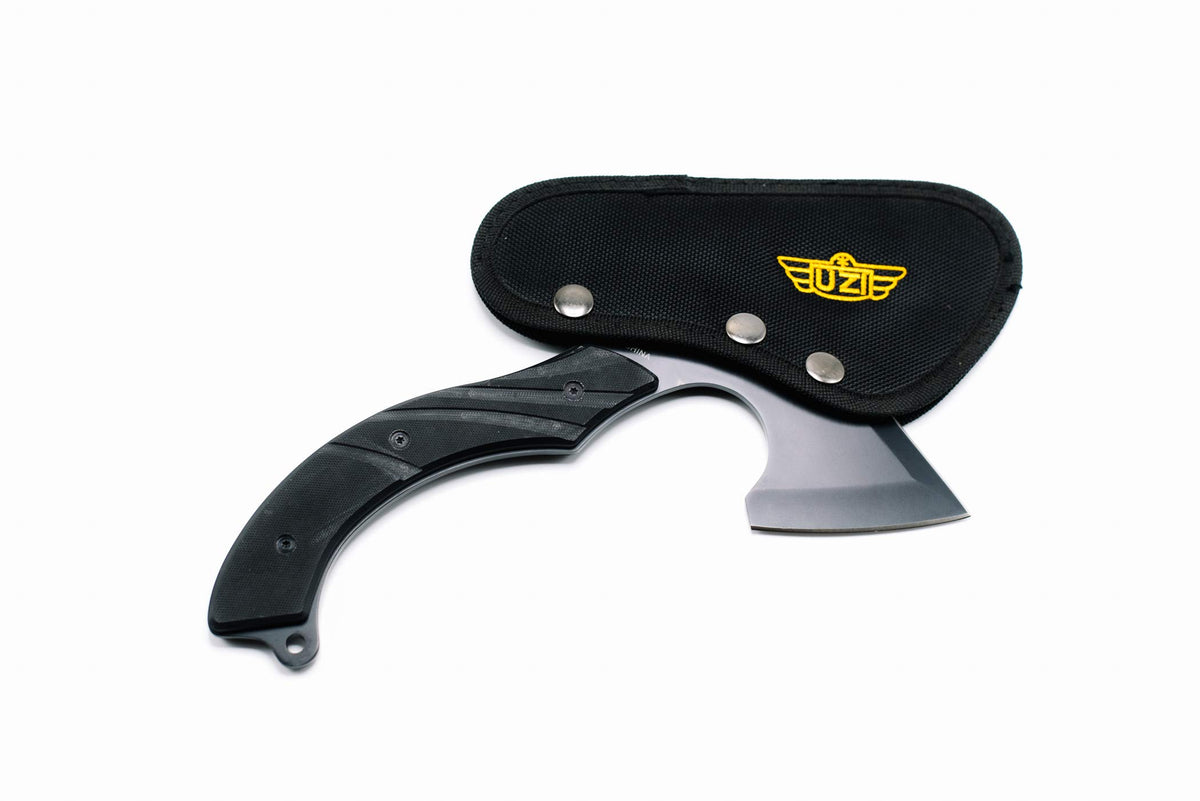 Uzi UZK-Axe-2 Masada Axe with 7-Inch Blade Reinforced Striker Tip, Full Tang, G10 Handle, Tactical Throwing, Chopping Axe for Outdoor, Hiking, Camping, Black Stainless Steel, Double Edged