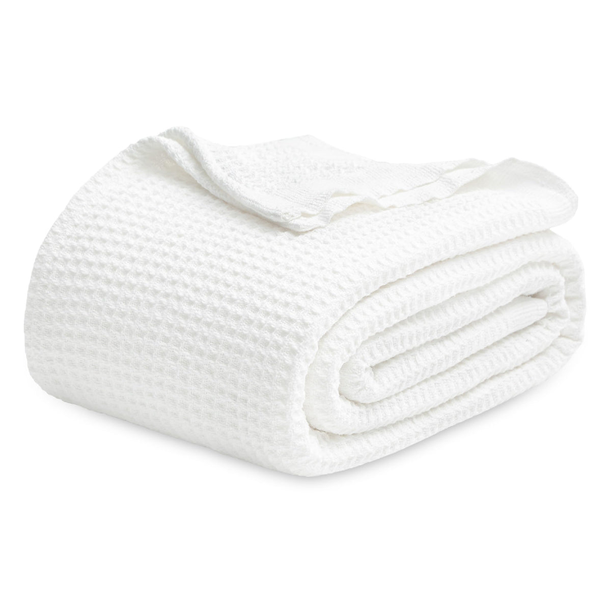 Bedsure 100% Cotton Blanket Queen Size for Bed - Breathable and Soft, Waffle Weave Blanket for Summer Spring, White, 90x90 Inches