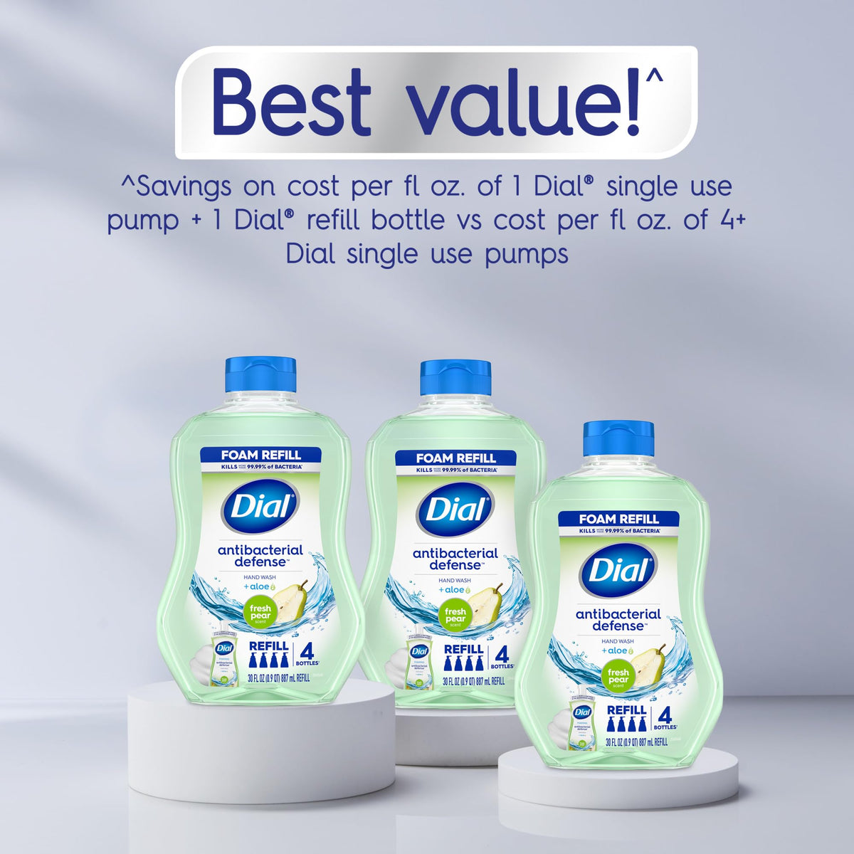 Dial Antibacterial Defense Foaming Hand Soap + Aloe, Fresh Pear Scent, 30 Fl Oz Hand Soap Refill (Pack of 4), Dermatologist-Tested, Gentle on Skin