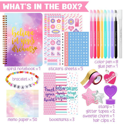 Nollh DIY Journal Kit for Girls - 26PCS Teen Tween Girl Gifts Trendy Stuff, Stocking Stuffers, Scrapbook Supplies Stationery Set, Art Crafts Kit - Ideal Gifts for 8 9 10 11 12 13 14 Year Old Girl