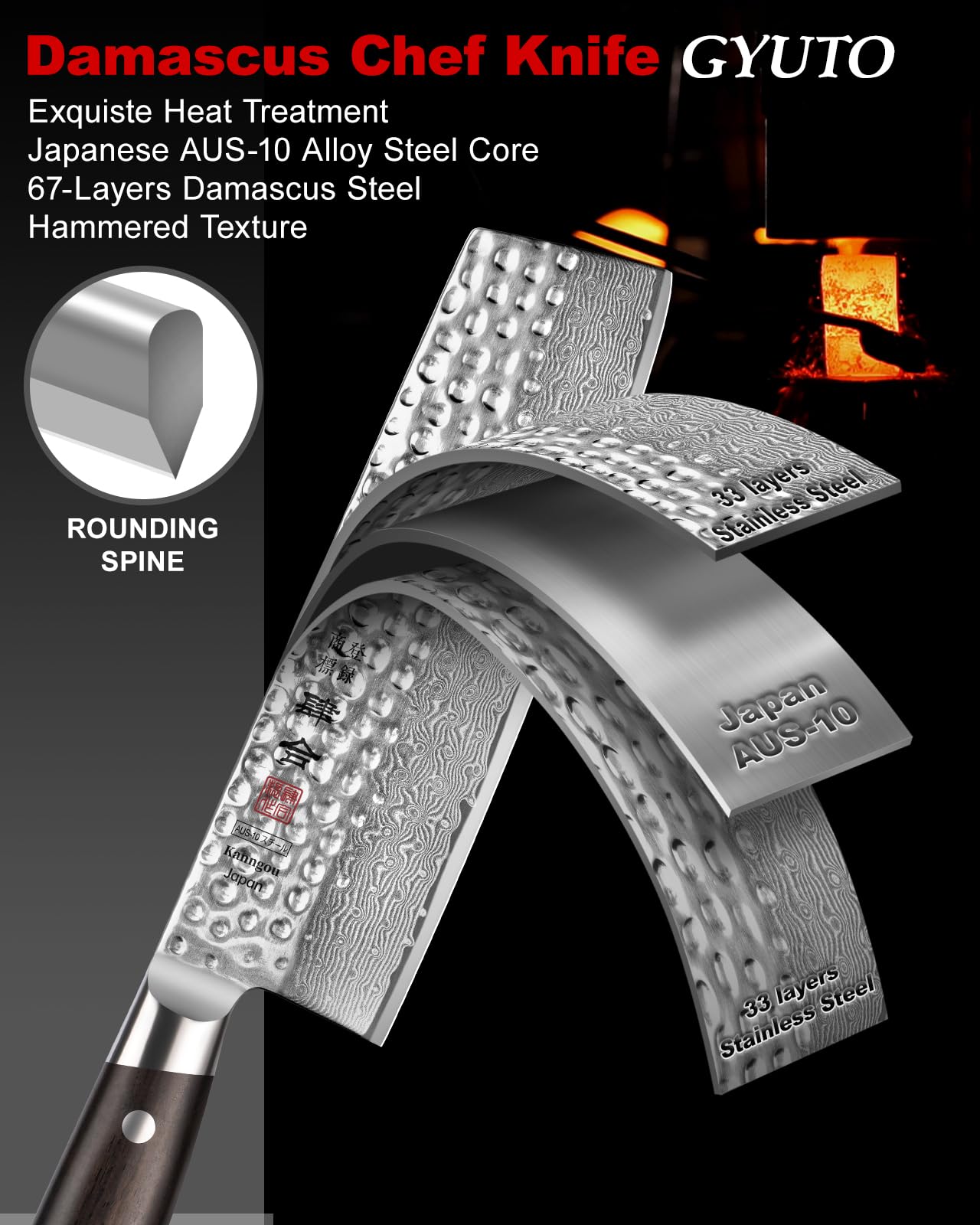 kanngou Japanese Chef Knife Kitchen Knife with 67 Layers Damascus Steel AUS-10 Core, Professional Damascus Knife with Full-Tang Ebony Wood Handle and Premium Gift Box(7 Inch Nakiri Knife)