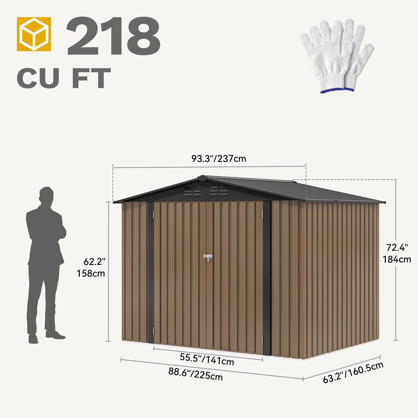 DWVO 8'x6' Large Metal Outdoor Storage Shed, Heavy Duty Tool Storage Sheds for Backyard Patio Lawn - Ideal for Bicycles, Garden Tools, and Lawn Equipment, Easy-to-Assemble, Brown