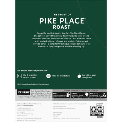 Starbucks K-Cup Coffee Pods, Medium Roast Coffee, Pike Place Roast for Keurig Brewers, 100% Arabica, 4 boxes (96 pods total)