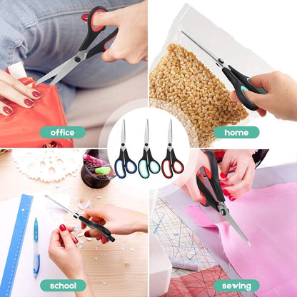 3 Pack 8" Stainless Steel Scissors with Ultra Sharp Blades and Comfort Grip Handles Scissors All Purpose For Office Home School Sewing Crafts