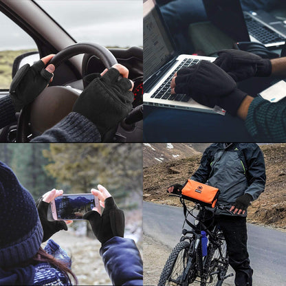 OZERO Winter Gloves for Men Women: Fingerless 3M Convertible Mittens with Flap Warm Thermal Polar Fleece,Touch Screen Work Running Driving Cycling Womens Mens Gloves Winter in Cold Weather(Medium)