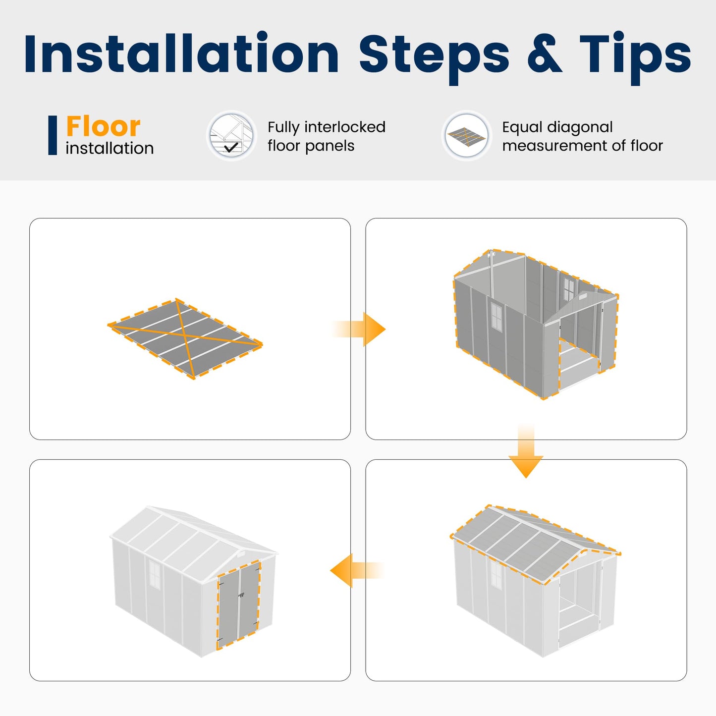 UDPATIO Storage Shed 8 x 10 FT, Resin Outdoor Garden Sheds with Floor Plastic Patio Outdoor Storage with Lockable Door for Tool, Bike, Garbage Gray White