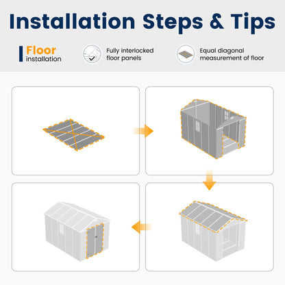 UDPATIO Storage Shed 8 x 10 FT, Resin Outdoor Garden Sheds with Floor Plastic Patio Outdoor Storage with Lockable Door for Tool, Bike, Garbage Gray White