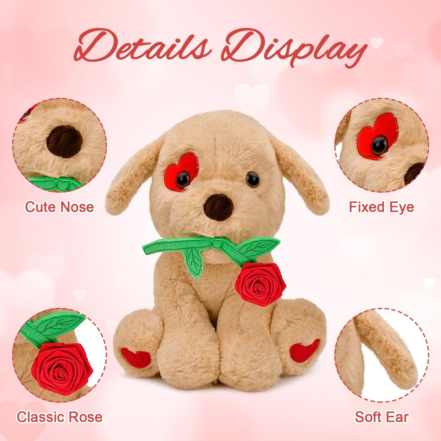 Valentines Day Gifts for Her: 10 inch Funny Cute Plush Dog with Rose for Wife Fiancée Girlfriend Women Mom Kids Naughty Valentine's Stuffed Animals Romantic Gifts for Birthday Wedding Anniversary Xmas