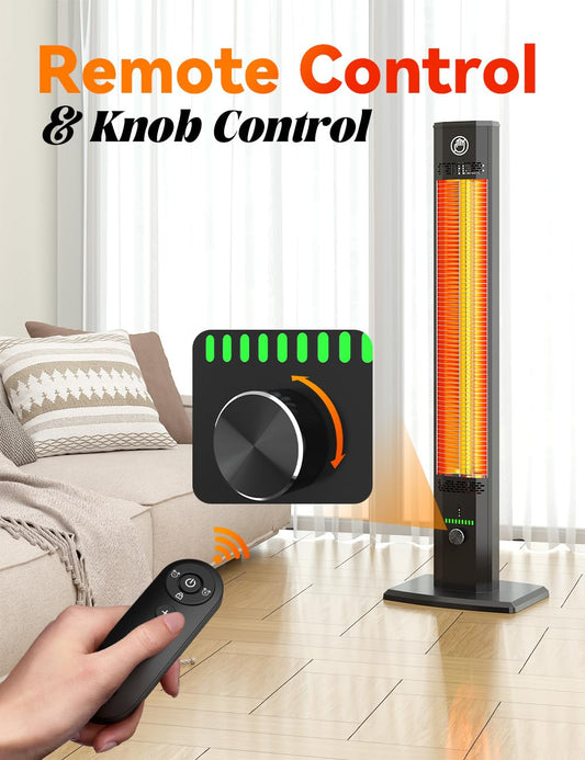 HETRAROOT 42INCH Outdoor Heater, 9Heat Levels & 540Min Timer, Child Safety Lock, IP65 Waterproof Garage Heater, 1500W Infrared Heating,Tip-Over&Overheat Protection,Patio Heaters for Outdoor Use Indoor