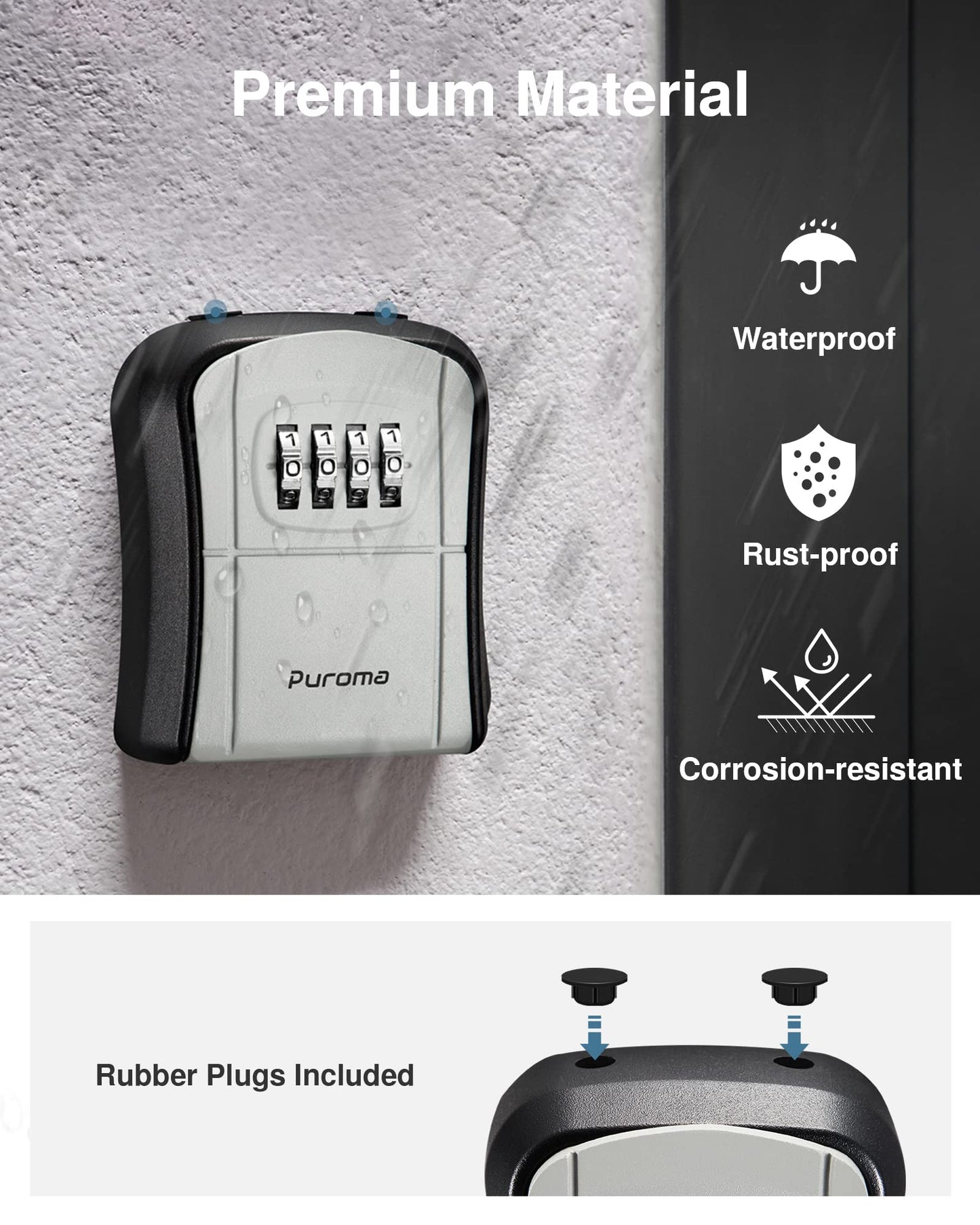 Puroma Key Lock Box, Portable Combination Lockbox Wall-Mounted Key Storage Box for House Keys, Resettable Code Safe Security Lock Box for Home, Office, Apartment Spare Key Storage (1 Pack, Gray)