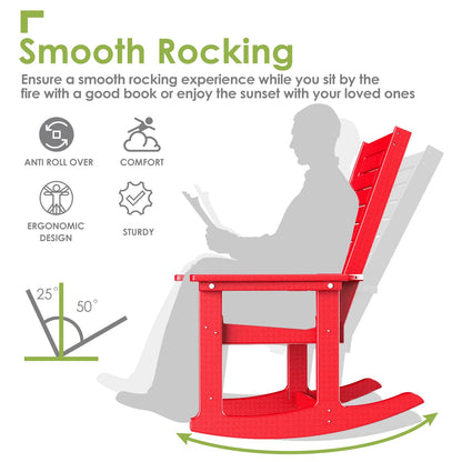 GREENVINES Outdoor Rocking Chairs | Set of 2 | Porch Rocker | HDPE Plastic | Red | Oversized Rockers | High Back | Big & Tall | Ladder Back | for Patio Outside Backyard Balcony