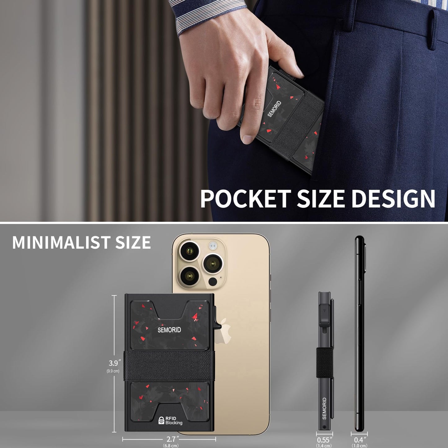 SEMORID Slim Wallet for Men, Minimalist RFID Blocking Mens Card Wallet - Pop Up Credit Card Holder, Thin Metal Case with Cash Band, Hold 12+ Cards