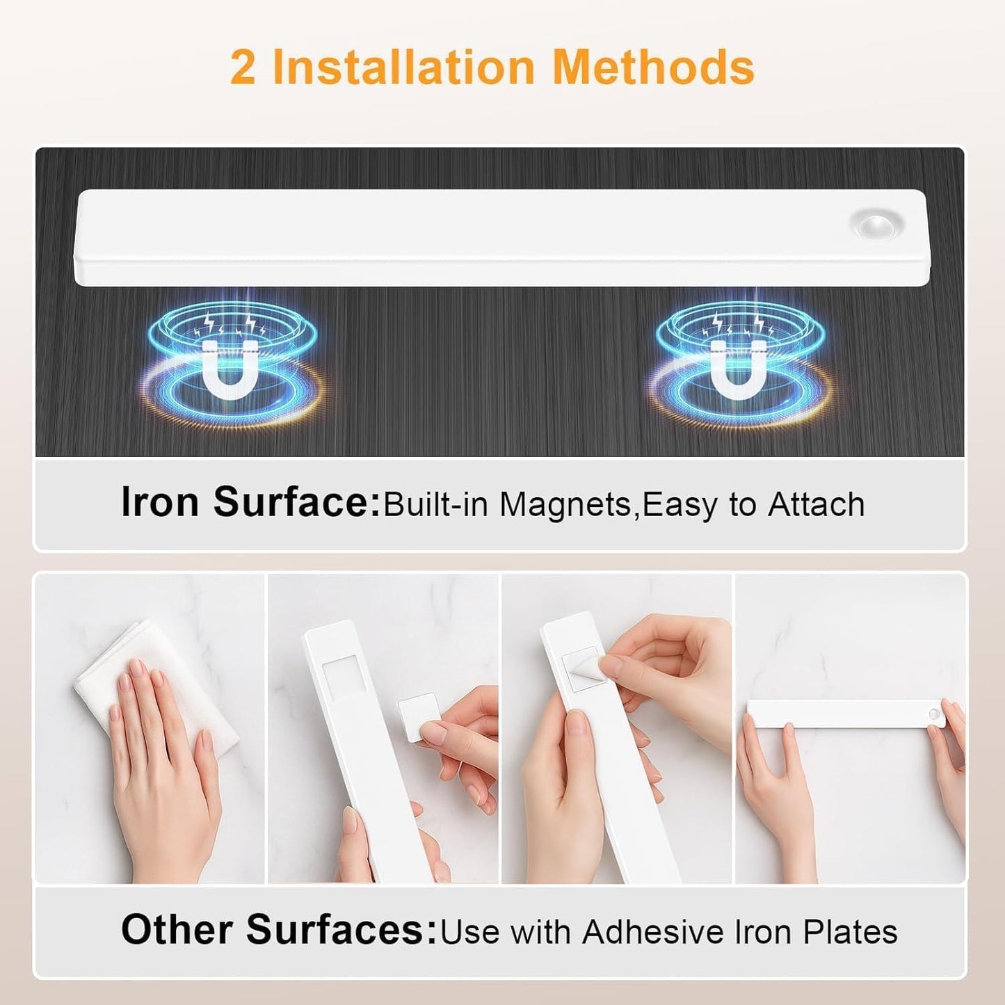 Auxoda 13 Inch Wireless Motion Sensor Light Indoor, USB Rechargeable Battery Operated Step Light, Magnetic Stick On Lights for Stair, Step Lights Motion-Activated Auto Shut-Off (2-Pack)