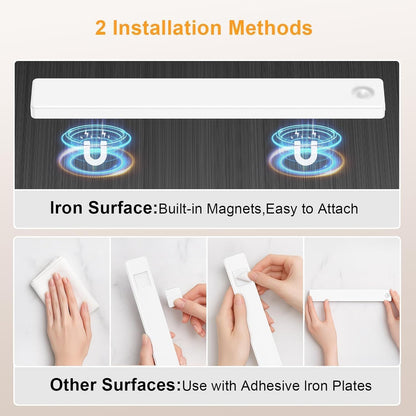Auxoda 13 Inch Wireless Motion Sensor Light Indoor, USB Rechargeable Battery Operated Step Light, Magnetic Stick On Lights for Stair, Step Lights Motion-Activated Auto Shut-Off (2-Pack)