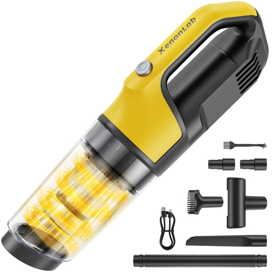 XenonLab Handheld Vacuum Cordless 1.1 Pounds Car Vac 10000PA Hand Held Vacuums 4-in-1 Hand Vac Cordless Rechargeable HEPA Filter Large Capacity Dust Cup for Car Office Home Pets Hair (Yellow)