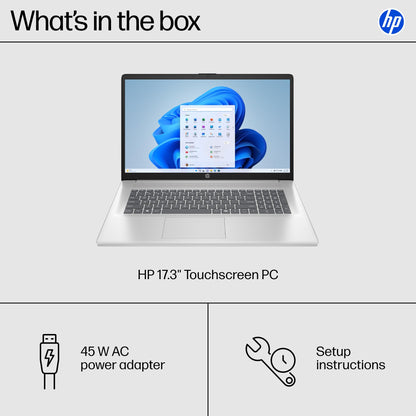 HP 17.3 Touchscreen Laptop Computer, Intel 12-Core Ultra 7 255U, Windows 11 Pro, Wi-Fi 6, Bluetooth 5.4, Intel Built-in AI(12 Tops), HD Camera, Backlit KB, 64GB DDR5, 2TB SSD, Copilot, Accessories