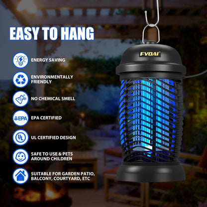 FVOAI Bug Zapper Outdoor, Mosquito Zapper, Fly Zapper, Insect Zapper Electric Fly Traps for 1/2 Acre, Indoor Outdoor Use with 3 Prong Plug-in,4200V, ABS Plastic Outer, Black
