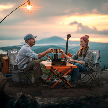 Nazhura 2 Pack Outdoor Camping Chairs Folding/Foldable/Portable with Cooler Pouch, Mesh Backrest and Cup Holder Pocket(Grey, 2 Pack)