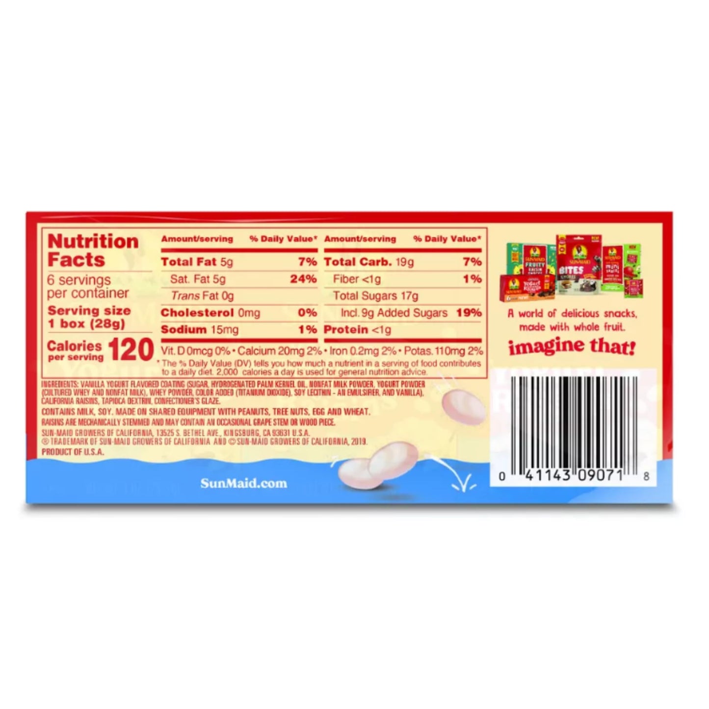 Sun-Maid Vanilla Yogurt Coated Raisins - (6 Pack) 1 oz Snack-Size Box - Yogurt Covered Dried Fruit Snack for Lunches and Snacks