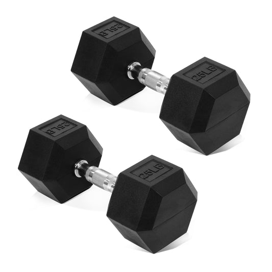 Fitvids Hex Dumbbells Rubber Coated Hand Weights Pairs for Exercises and Fitness, 25 LB Pair