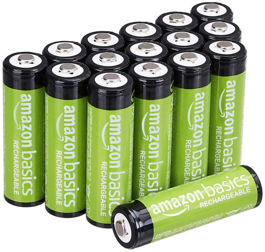 Amazon Basics Rechargeable AA Batteries, 16-Count, 2000 mAh, NiMH, Recharge up to 1000x Times, Pre-Charged