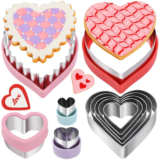 Heart Cookie Cutter Set, 10-Piece Stainless Steel Biscuit Cutters for Valentine's Day Baking, Cake & Cookie Decorating, Dishwasher Safe (1 to 4-Inch)