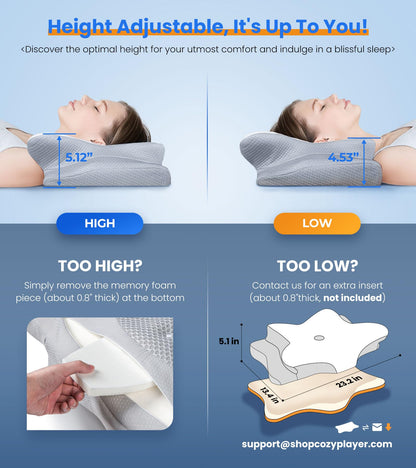 Ultra Pain Relief Cooling Pillow for Neck Support, Adjustable Cervical Pillow Cozy Sleeping, Odorless Ergonomic Contour Memory Foam Pillows, Orthopedic Bed Pillow for Side Back Stomach Sleeper