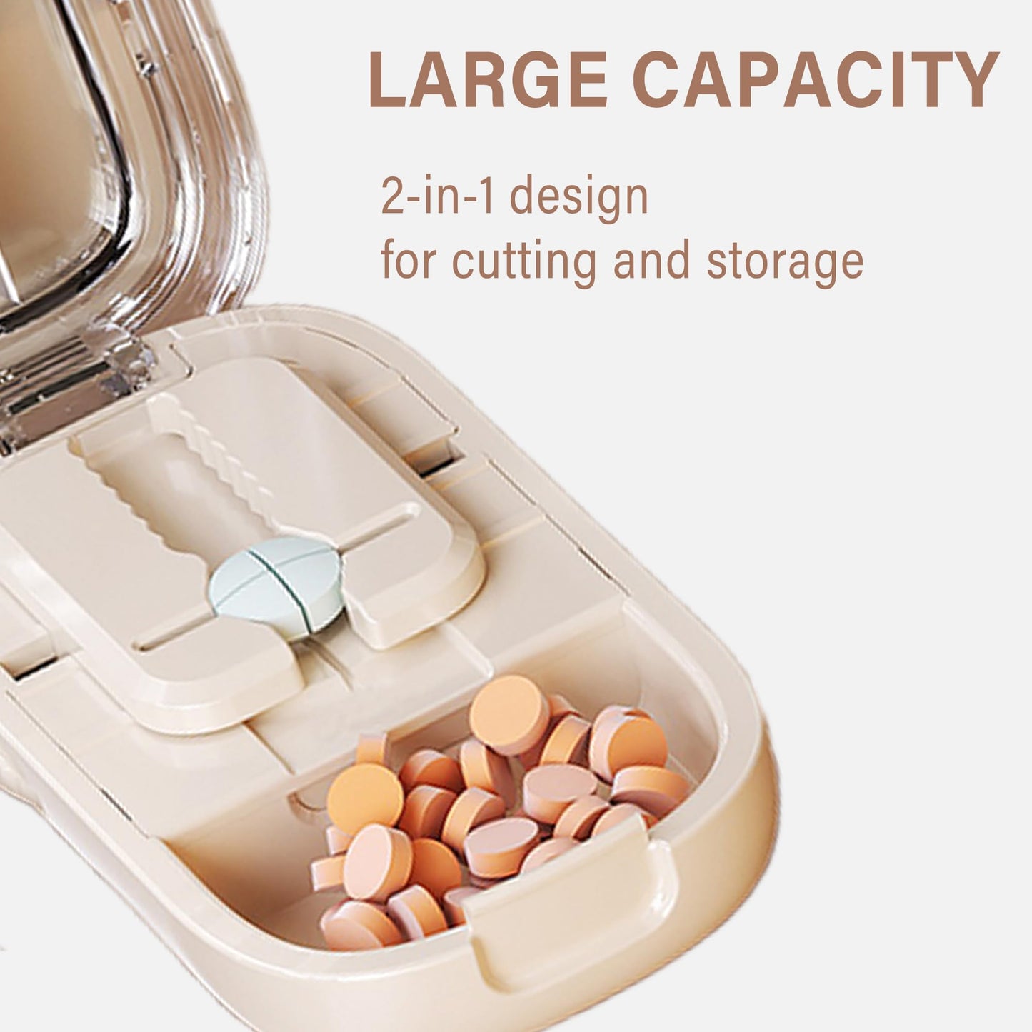 DUBSTAR Pill Cutter Splitter for Cutting Multiple Pills, 1/2 1/4 Pill Cutter Splitter for Small and Tiny Pills (Clear Beige)