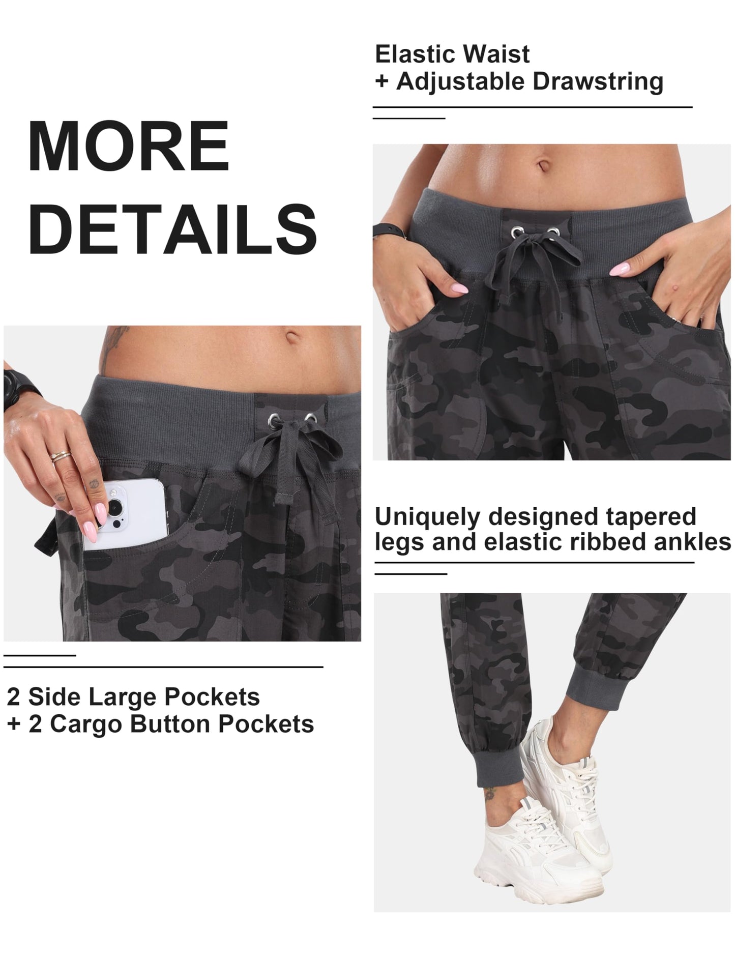 MoFiz Hiking Cargo Pants for Women with Pockets Lightweight Quick Dry Athletic Outdoor Summer Travel Casual Joggers Sweatpants Camouflage Dark Grey M