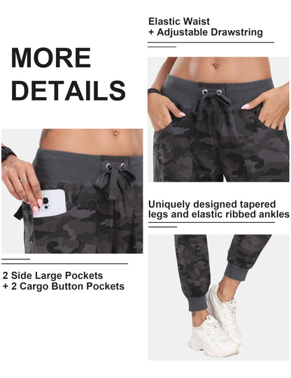 MoFiz Hiking Cargo Pants for Women with Pockets Lightweight Quick Dry Athletic Outdoor Summer Travel Casual Joggers Sweatpants Camouflage Dark Grey M
