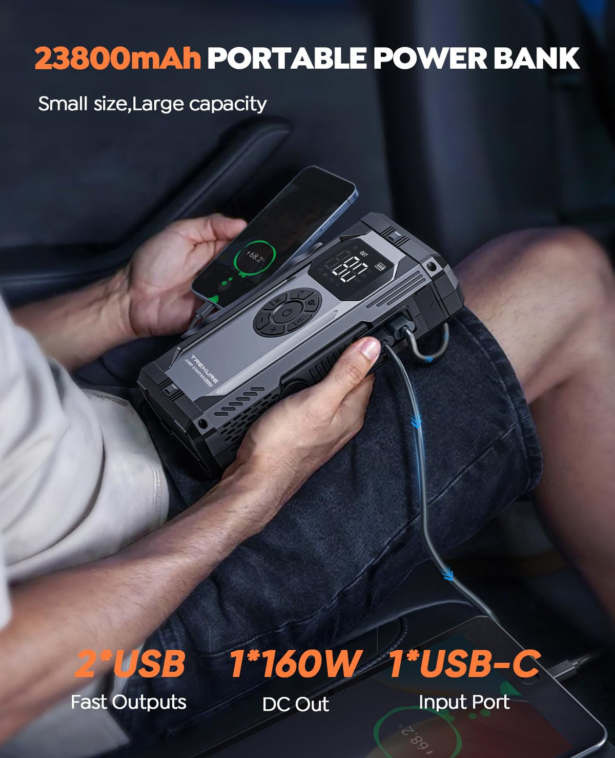 TREKURE 8-in-1 Jump Starter with Air Compressor 5500A 150PSI Portable Car Battery Jump Starter (All Gas/10L Diesel), 12V Jump Box Car Battery Jumper Starter Portable with Jumper Cables, Lights