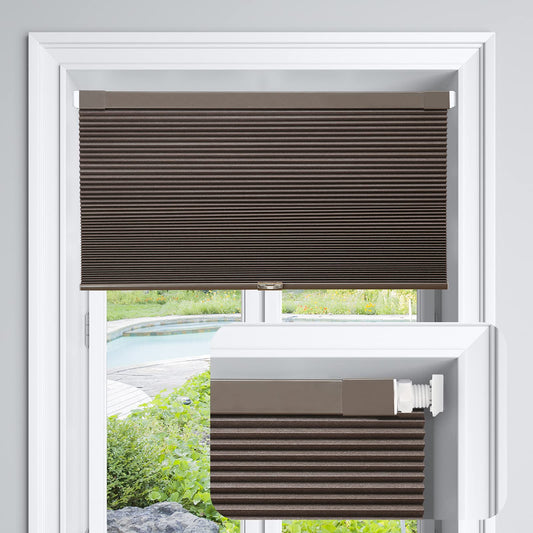 LazBlinds Cordless Cellular Shades, No Tools No Drill Blackout Honeycomb Shades Pleated Blinds for Windows, 37" W x 64" H, Dark Coffee