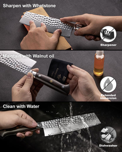 kanngou Japanese Chef Knife Kitchen Knife with 67 Layers Damascus Steel AUS-10 Core, Professional Damascus Knife with Full-Tang Ebony Wood Handle and Premium Gift Box(7 Inch Nakiri Knife)