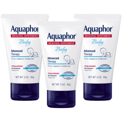 Aquaphor Baby Healing Ointment, Advanced Therapy for Chapped Cheeks and Diaper Rash, 3 oz. Tube (Pack of 3)