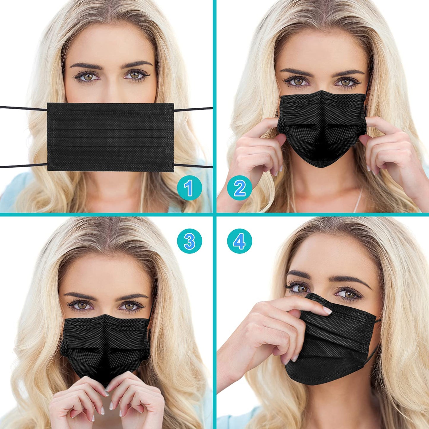 Egook Black Disposable Face Masks, 100 Pack 3 Ply Protection Face Mask, Soft Breathable Disposable Masks For Adults, Male-Female, Teenagers, Daily Use, Outdoors, School and Office