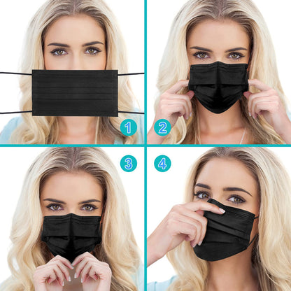 Egook Black Disposable Face Masks, 100 Pack 3 Ply Protection Face Mask, Soft Breathable Disposable Masks For Adults, Male-Female, Teenagers, Daily Use, Outdoors, School and Office