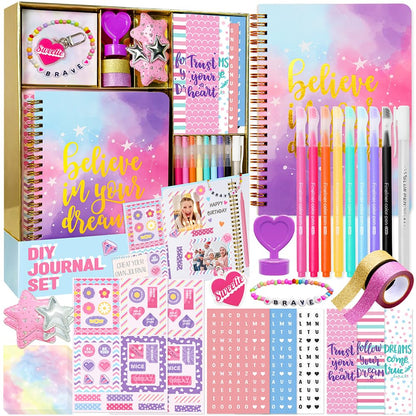 Nollh DIY Journal Kit for Girls - 26PCS Teen Tween Girl Gifts Trendy Stuff, Stocking Stuffers, Scrapbook Supplies Stationery Set, Art Crafts Kit - Ideal Gifts for 8 9 10 11 12 13 14 Year Old Girl