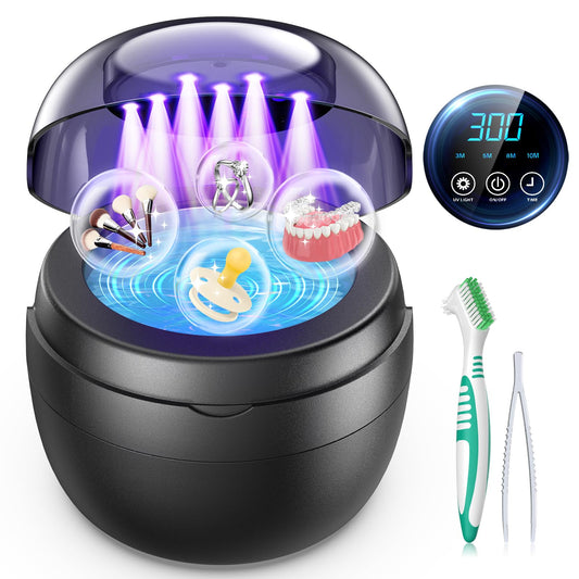 Ultrasonic Retainer Cleaner, 250ML Retainer Cleaner Machine for Dentures, Mouth Guards, Braces, Toothbrush Heads, Jewelry, 50kHz ultrasonic Cleaner with 4 Modes for All Dental Appliances (Black Gre)