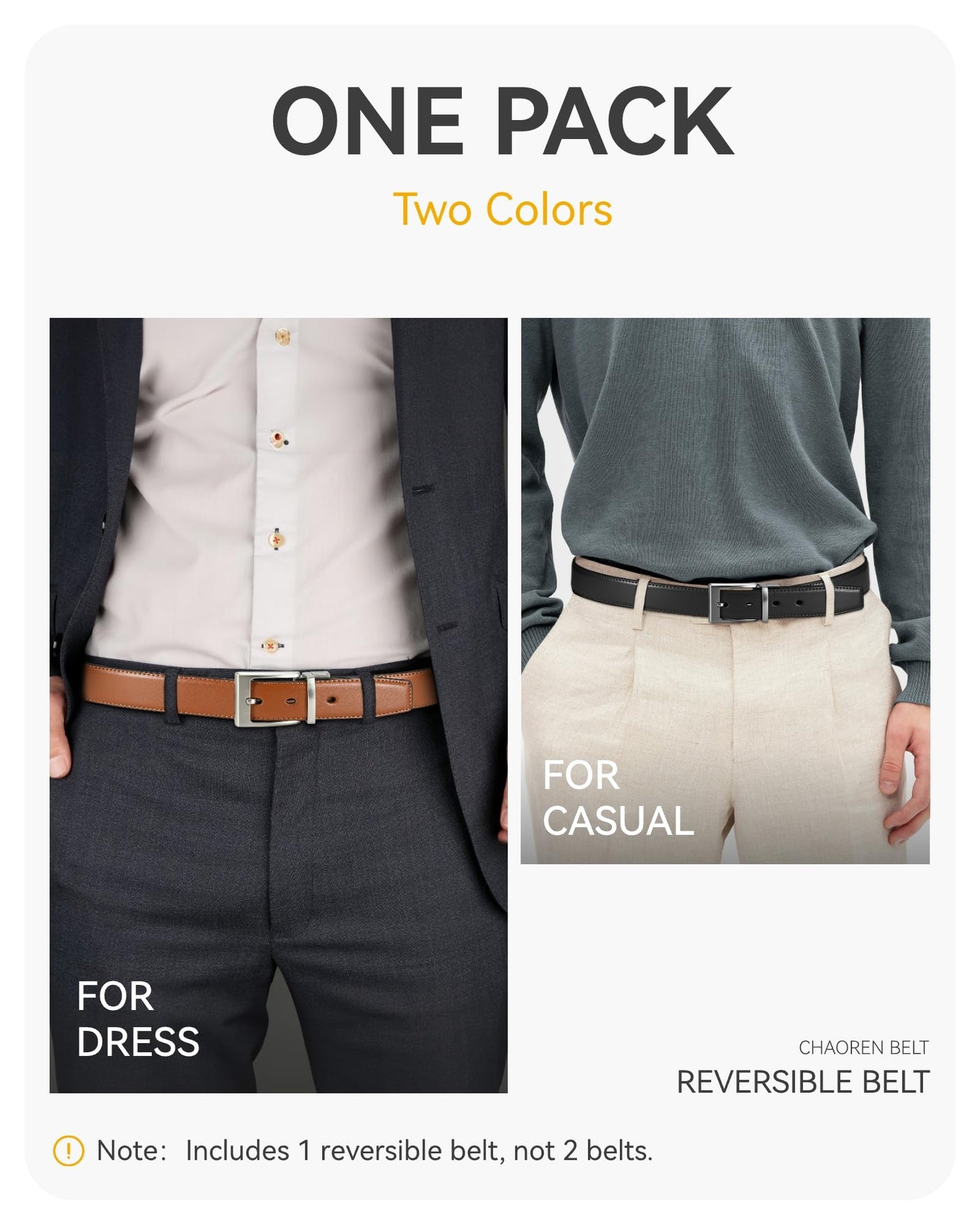 CHAOREN Reversible Belt Men 1 Piece - 1.25" Leather Dress Belt - Trim to Fit for Elegant Style