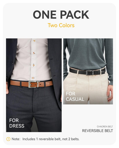 CHAOREN Reversible Belt Men 1 Piece - 1.25" Leather Dress Belt - Trim to Fit for Elegant Style