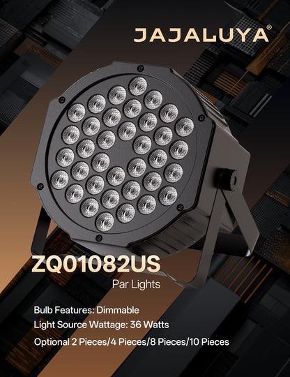 JAJALUYA LED Par Lights 36 LED Stage Lights 7 Modes RGB DJ Lights with Sound Activated Remote and DMX Control DJ Uplighting for Birthday Party Events Wedding Christmas Stage Lighting (8 Packs)