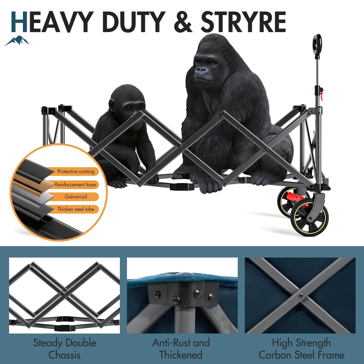 PORTAL 51.2" Long Wagons Carts Foldable, 400L Large Collapsible Wagon with Wheels, 350 LBs Folding Wagon for Sports, Camping, Grocery