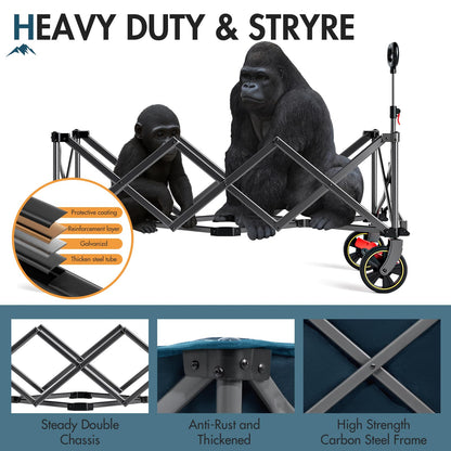 PORTAL 51.2" Long Wagons Carts Foldable, 400L Large Collapsible Wagon with Wheels, 350 LBs Folding Wagon for Sports, Camping, Grocery