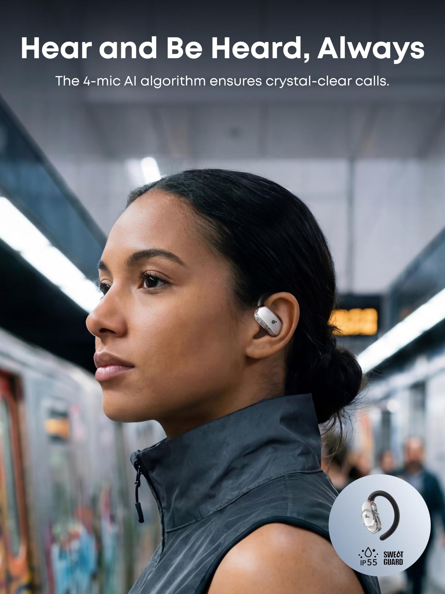 Soundcore V40i by Anker, Open-Ear Headphones, Clear Design, Lidless Case, 4 Adjustable Positions for Every Ear Size, Richer Bass, IP55, 21H Playtime, AI Clear Calls, Bluetooth 5.4, App Control