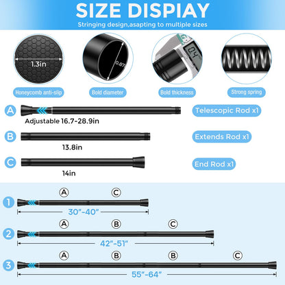 Zipglo Shower Curtain Rod 30 to 64 Inches 2Pack, Spring Tension Curtain Rod Black Tension Rods Spring Rods Expandable for Window, Wardrobe, Doorway, Kitchen